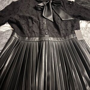 Black Lace and Pleated Dress